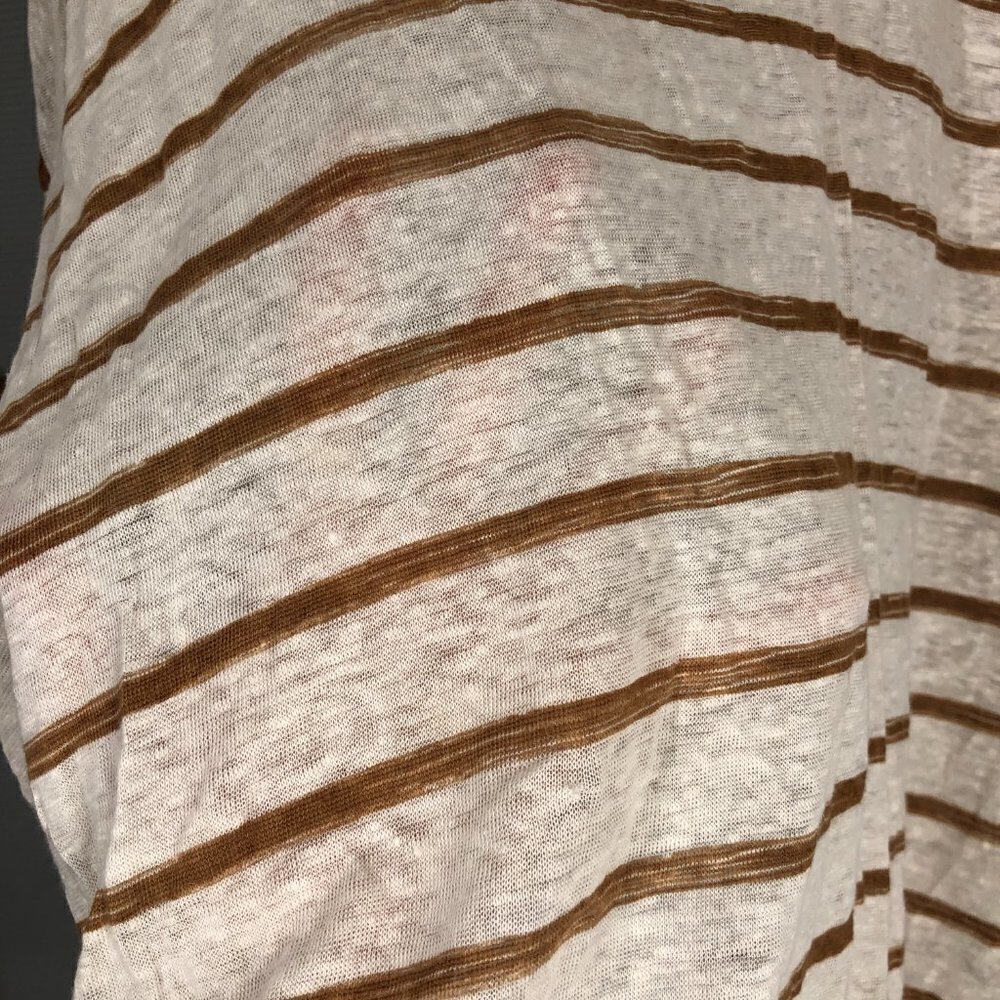 CLUB‎ MONACO 100% Linen Cream Brown Stripe 3/4 Sleeve Oversize Shirt Sz M/L - Picture 4 of 13